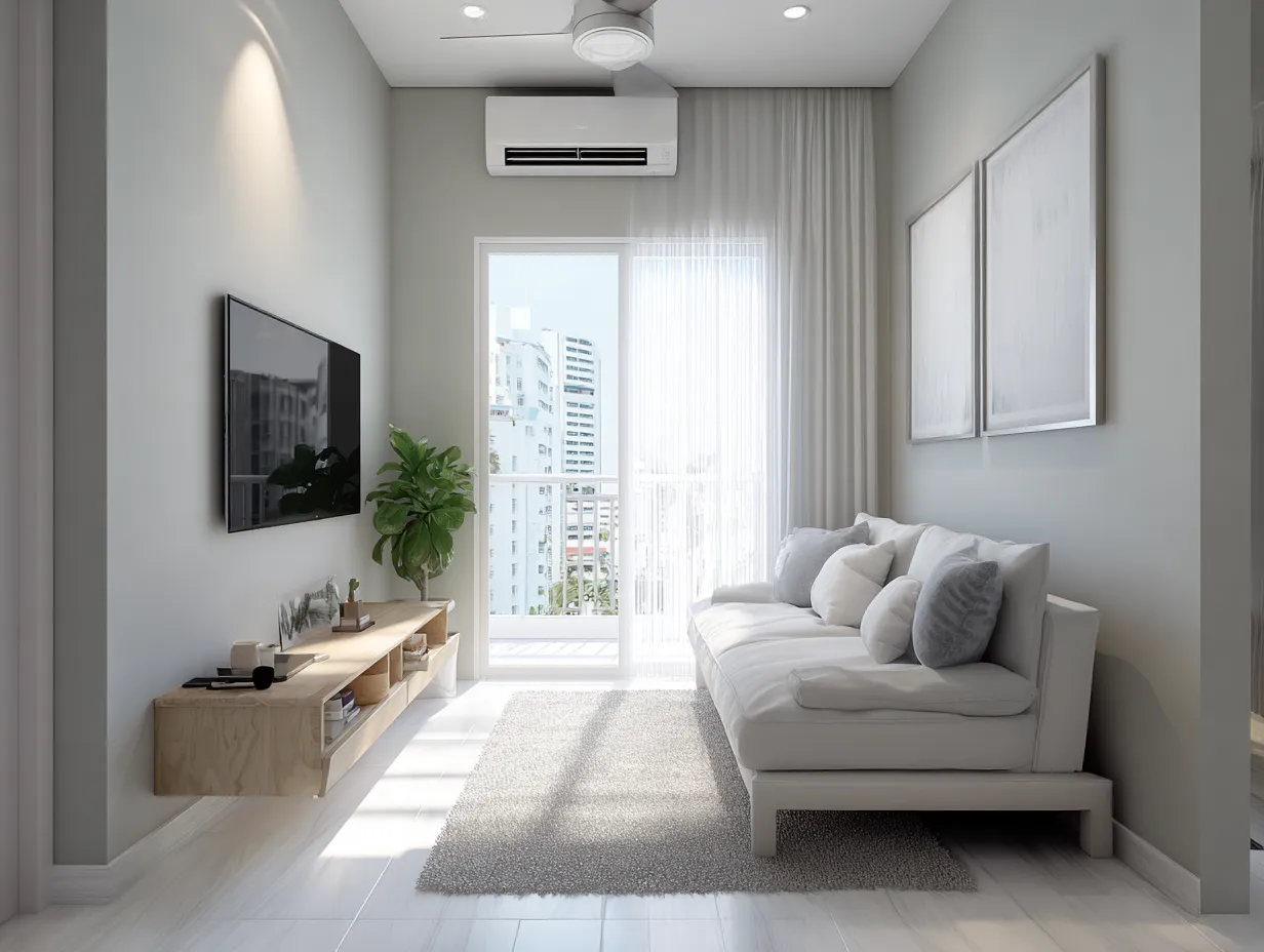 Single-Wall TV Setup with Compact Console- Simple Hall Interior Design Ideas