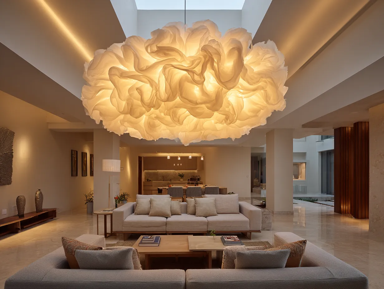Statement Pendant Light Above the Seating Area- Modern Hall Interior Design Ideas