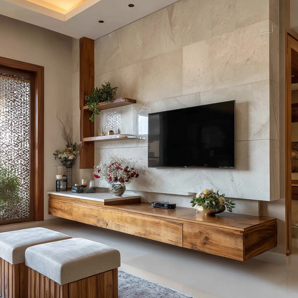 TV Panel Design with Floating Console