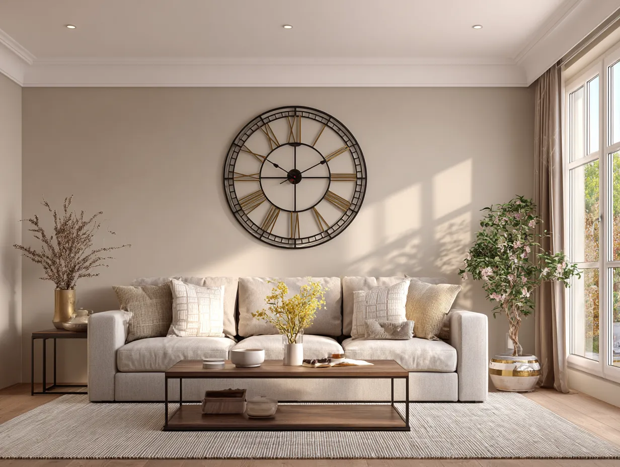 Wall Clock Feature Wall- Middle Class Hall Interior Design Ideas