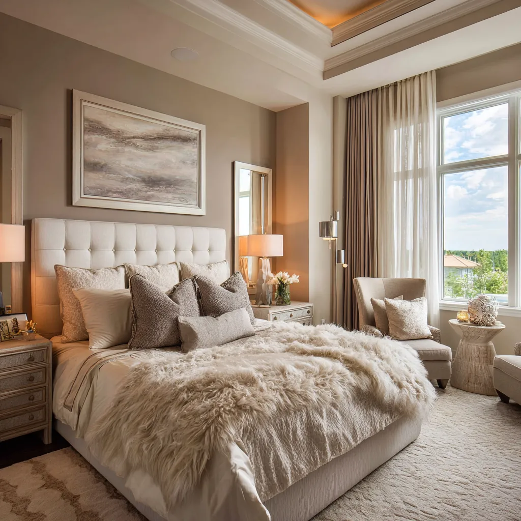 Warm Taupe and Cream White Light Colour Combination for Bedroom Walls