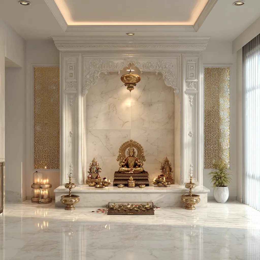 White and Gold- Mandir Colour Combination as per Vastu White and Gold- Pooja Room Colour Combination as per Vastu