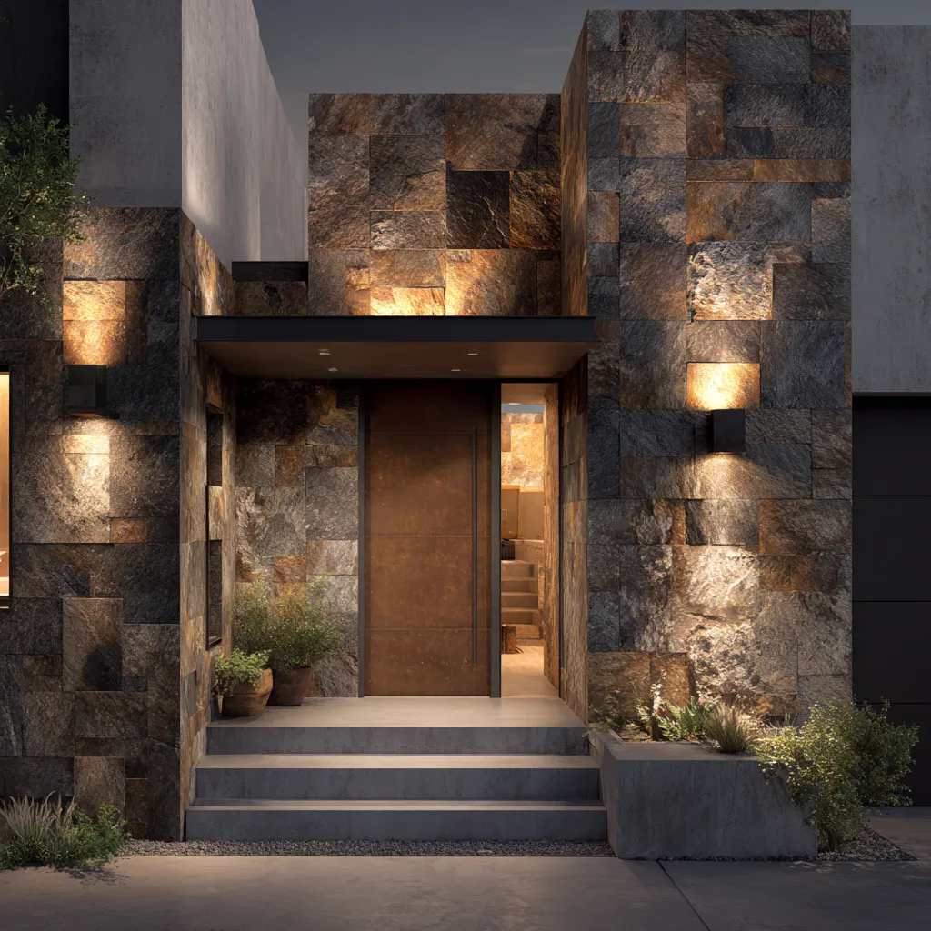 Cliff Stone Front Elevation Tiles Design for House