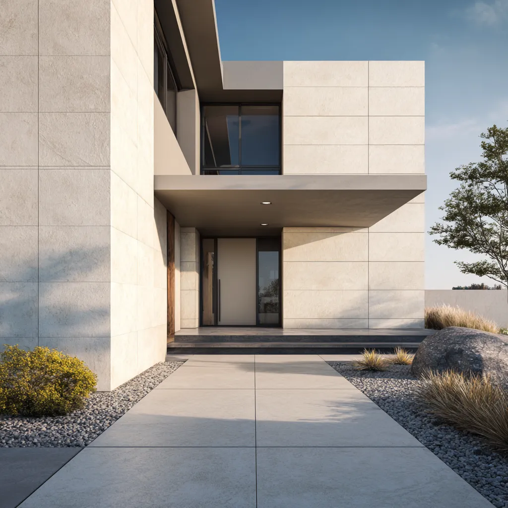 Minimalist Neutral Front Wall Tiles Design for House