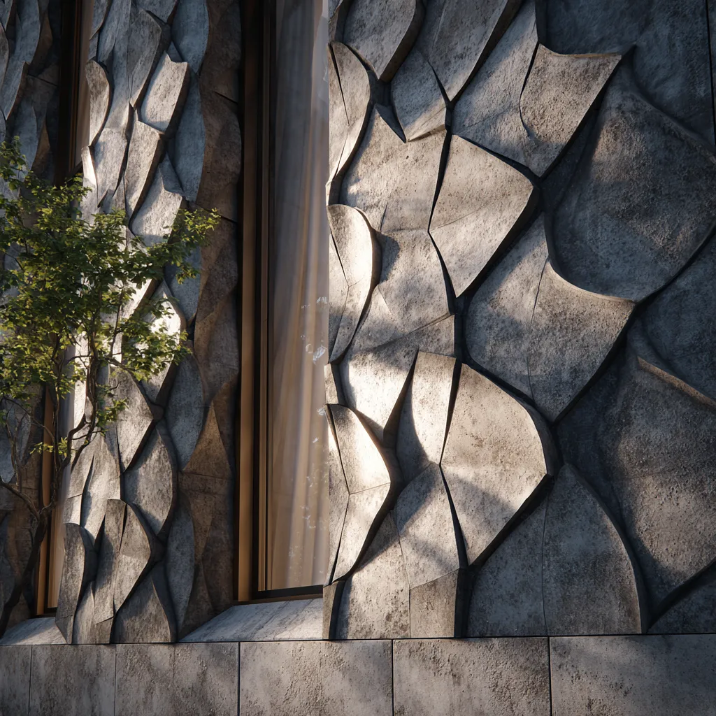 Modern 3D Textured Front Wall Tiles Design for House