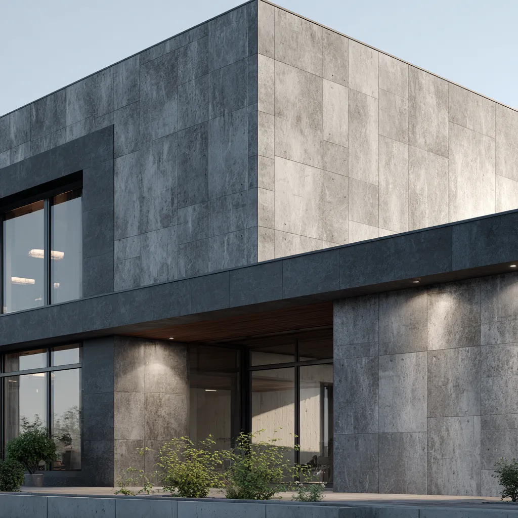 Modern Concrete Finish Front Wall Tiles Design for House