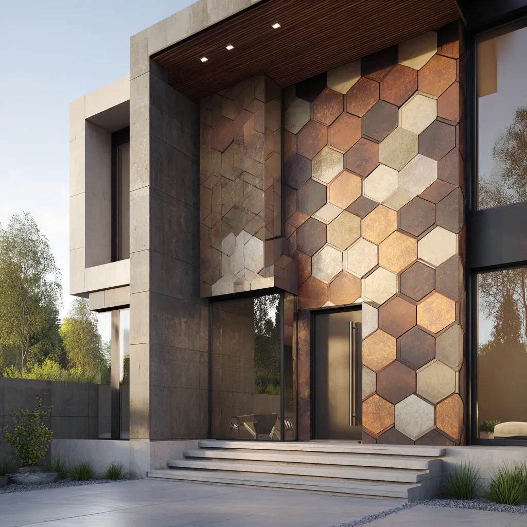 Modern Geometric Pattern Front Wall Tiles Design for House