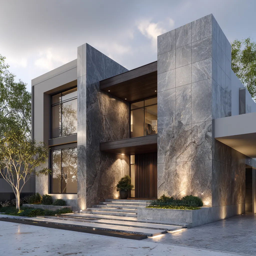 Modern Granite Finish Front Wall Tiles Design for House