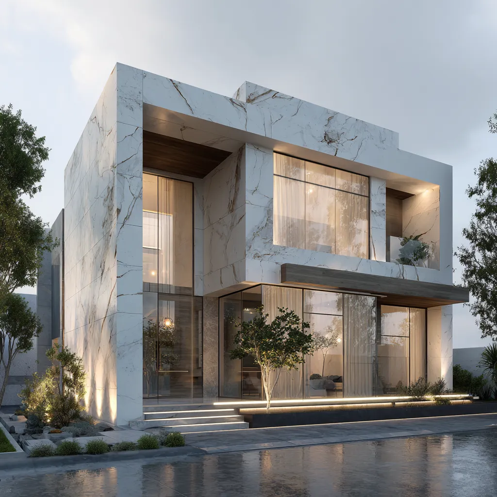 Modern Marble Finish Front Wall Tiles Design for House