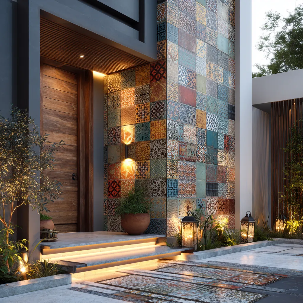 Modern Travertine Front Wall Tiles Design for House