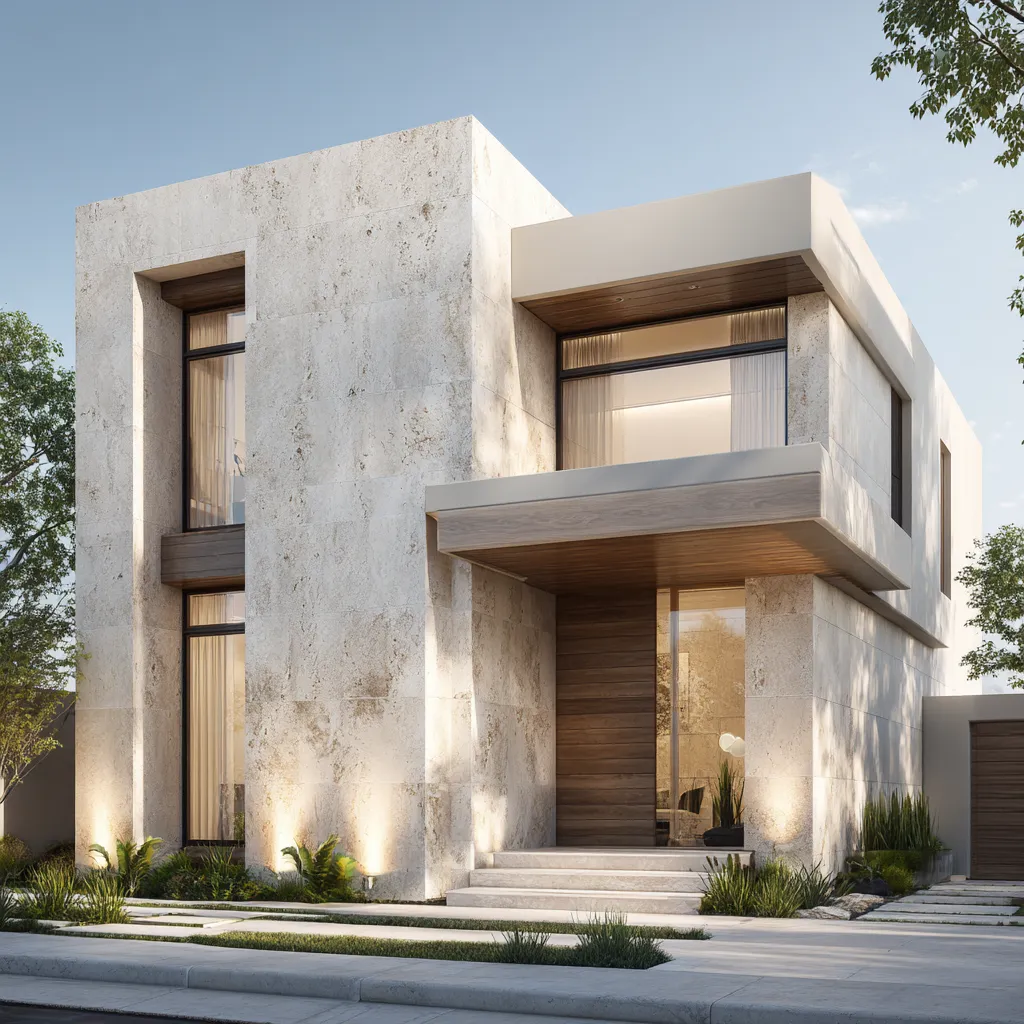 Modern Travertine Front Wall Tiles Design for House