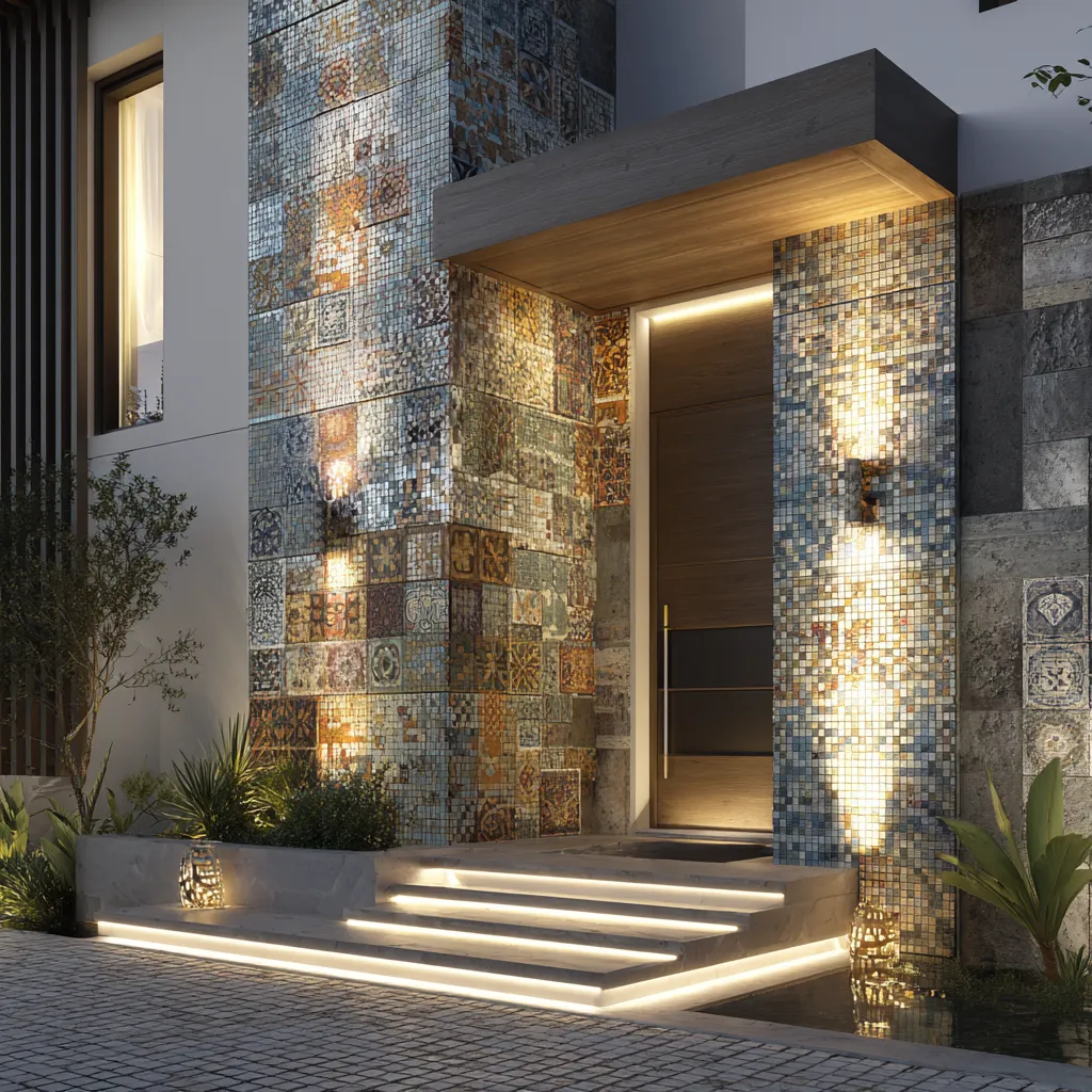 Mosaic Front Wall Tiles Design for House