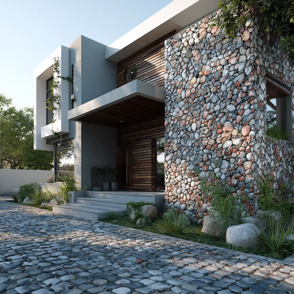 Natural Pebble Texture Front Wall Tiles Design for House