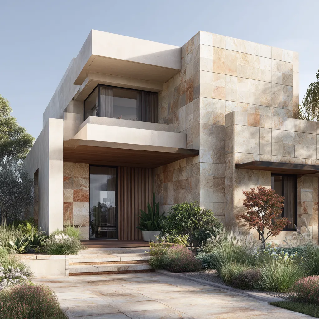 Simple Natural Sandstone Front Wall Tiles Design for House