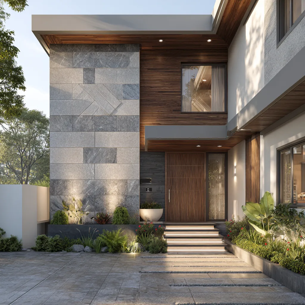 Stylish House Front Wall Tiles Design
