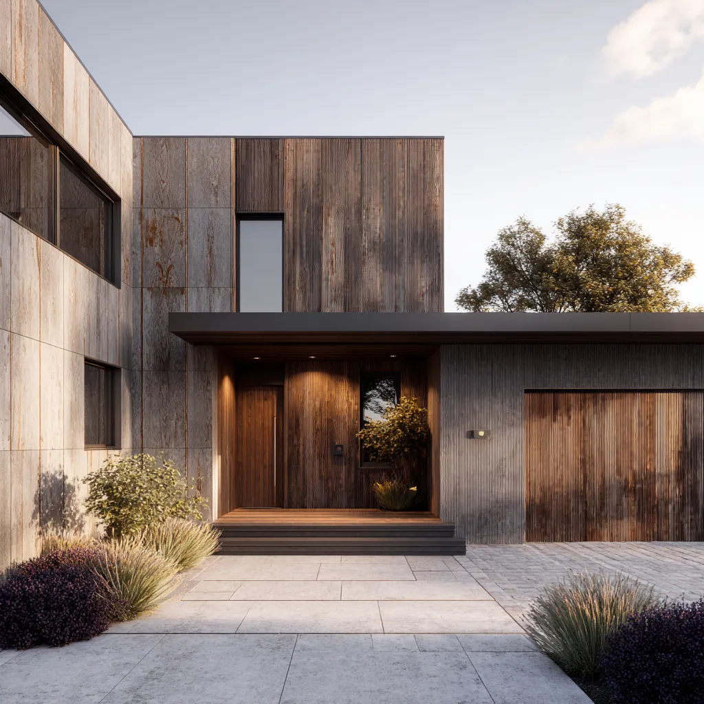 Wooden Texture Front Elevation Tiles Design for House