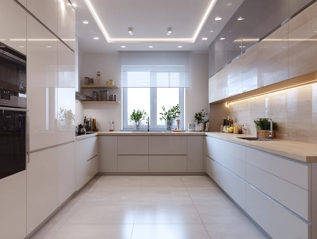 Combination of Gloss and Matte Kitchen Cabinets Mix of Gloss and Matte Finish Kitchen Cabinets